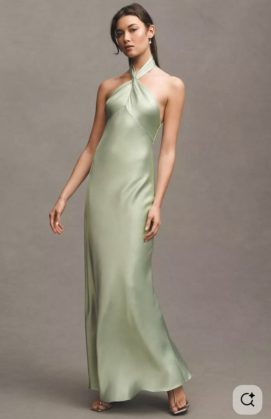 NWT Anthropologie BHLDN Selma Halter-Neck High-Shine Satin Maxi Dress
